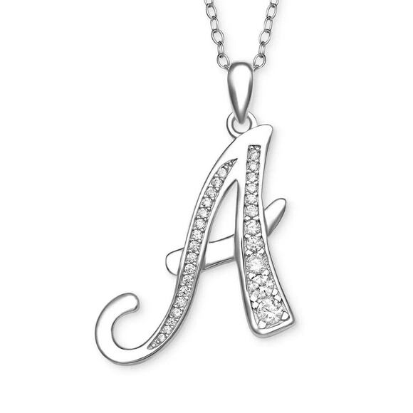 Giani Bernini A Initial Necklace Sterling Silver CZ Charm Chic Ladies Classic - Picture 2 of 5